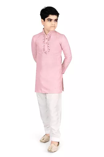 Pink Chikankari boys kurta pyjama