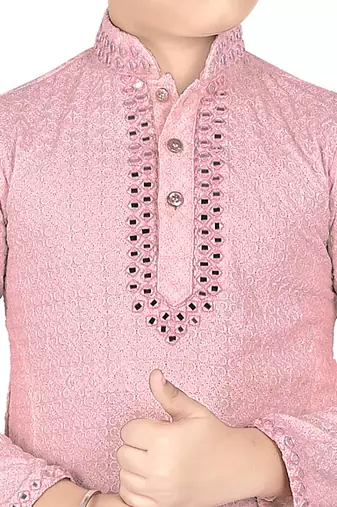 Pink Chikankari boys kurta pyjama