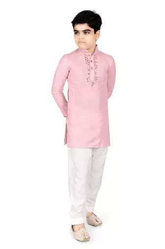 Pink Chikankari boys kurta pyjama