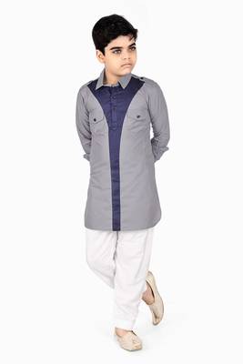 Grey cotton boys kurta pyjama 1