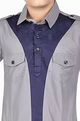Grey cotton boys kurta pyjama