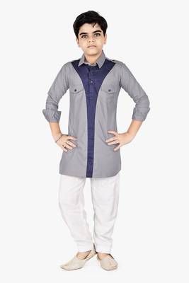 Grey cotton boys kurta pyjama 3