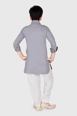 Grey cotton boys kurta pyjama 4