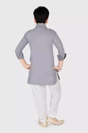 Grey cotton boys kurta pyjama