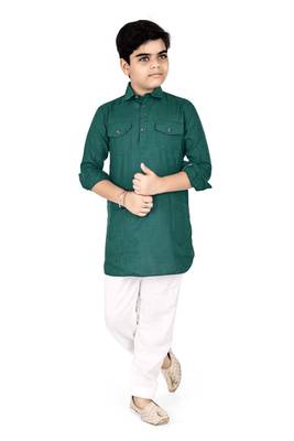 Green cotton boys kurta pyjama 1