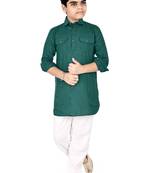 Green cotton boys kurta pyjama