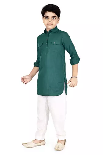 Green cotton boys kurta pyjama