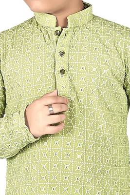 Pista Chikankari Boys Kurta Pyjama 2