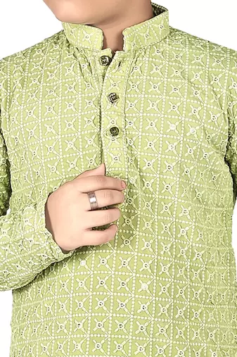 Pista Chikankari Boys Kurta Pyjama