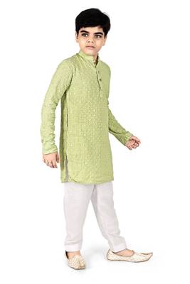 Pista Chikankari Boys Kurta Pyjama 3