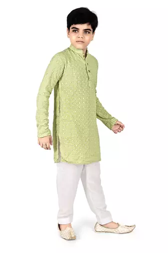 Pista Chikankari Boys Kurta Pyjama
