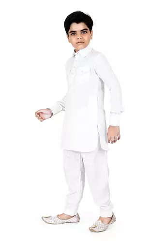 White cotton boys kurta pyjama