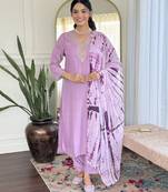 Lavender viscose slub ethnic festive wear girlie suit