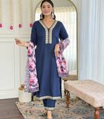 Petrol viscosee slub ethnic festive wear girlie suit