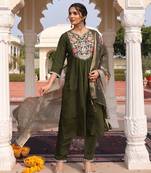 Mahendi cotton silk embroidered glamorous partywear readymade suit