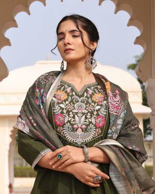 Mahendi beautiful cotton silk fabric glamorous partywear readymade suit 4