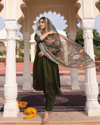 Mahendi beautiful cotton silk fabric glamorous partywear readymade suit 5