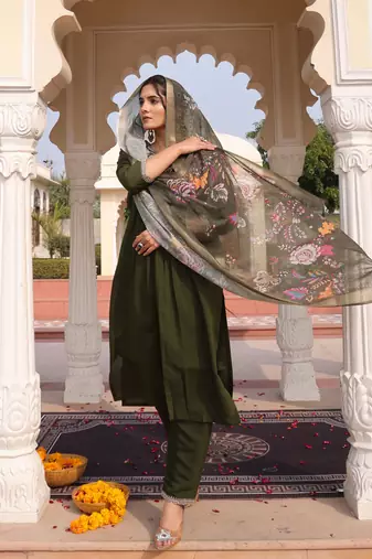 Mahendi beautiful cotton silk fabric glamorous partywear readymade suit