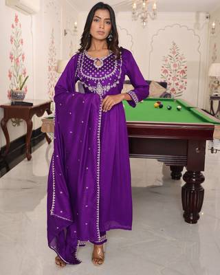 Purple beautiful soft silk fabric glamorous partywear readymade suit 1