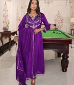 Purple beautiful soft silk fabric glamorous partywear readymade suit
