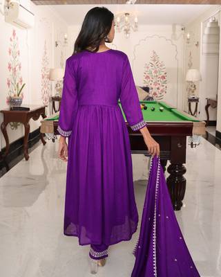 Purple beautiful soft silk fabric glamorous partywear readymade suit 3