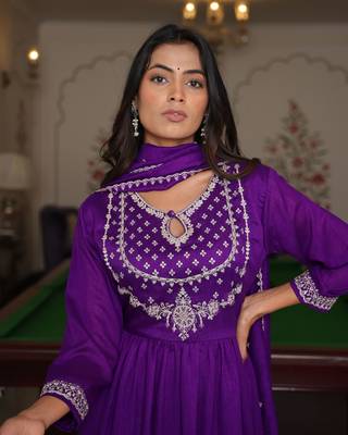 Purple beautiful soft silk fabric glamorous partywear readymade suit 4