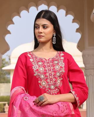Pink beautiful cotton silk fabric glamorous partywear readymade suit 4
