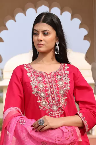 Pink beautiful cotton silk fabric glamorous partywear readymade suit
