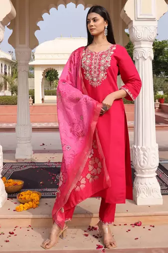 Pink beautiful cotton silk fabric glamorous partywear readymade suit