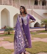Purple beautiful shimmer silk fabric glamorous partywear readymade suit
