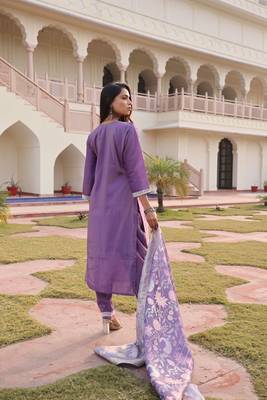 Purple beautiful shimmer silk fabric glamorous partywear readymade suit 3