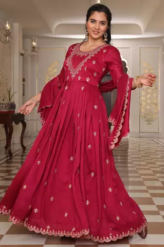 Pink beautiful soft silk fabric glamorous partywear readymade suit