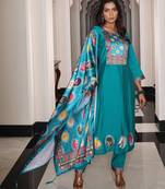 Firozi beautiful viscosee shimmer fabric glamorous partywear readymade suit