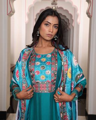 Firozi beautiful viscosee shimmer fabric glamorous partywear readymade suit 4