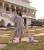 Beige beautiful cotton silk fabric glamorous partywear readymade suit