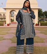 Teal beautiful georgette fabric glamorous partywear readymade suit