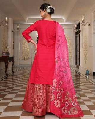 Pink beautiful cotton silk fabric glamorous partywear readymade suit 3