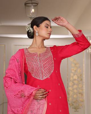 Pink beautiful cotton silk fabric glamorous partywear readymade suit 4