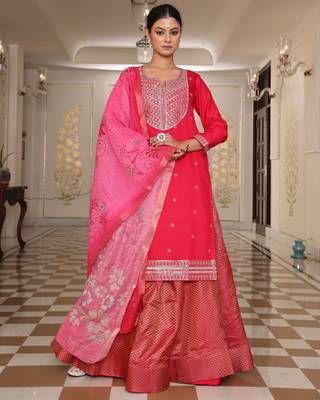 Pink beautiful cotton silk fabric glamorous partywear readymade suit 5