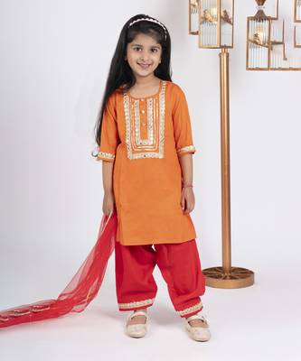 Girls orange and red kurta payjama set 1