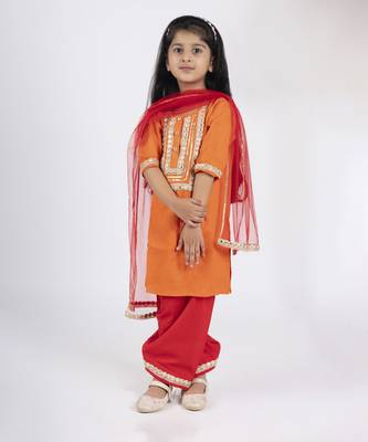 Girls orange and red kurta payjama set 2