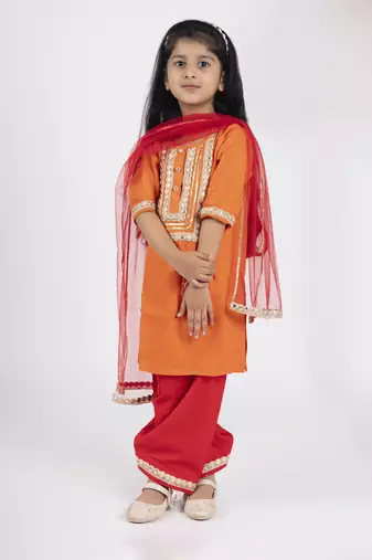 Girls orange and red kurta payjama set