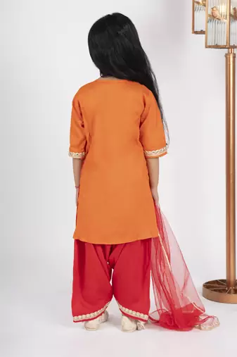 Girls orange and red kurta payjama set