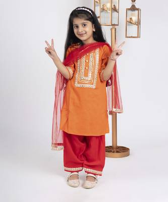 Girls orange and red kurta payjama set 4