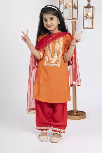 Girls orange and red kurta payjama set