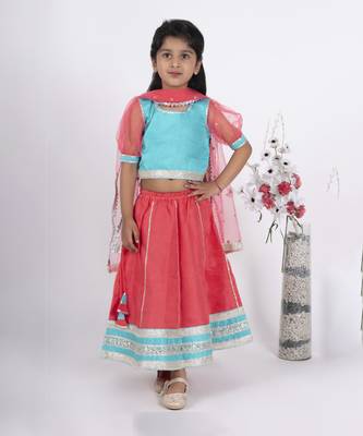 Girls blue and coral lehenga set 2