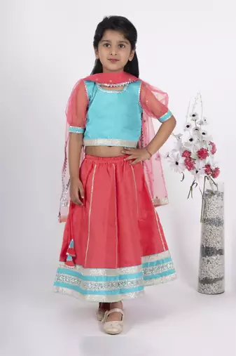 Girls blue and coral lehenga set