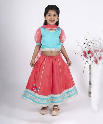 Girls blue and coral lehenga set 3