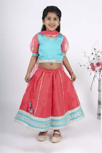 Girls blue and coral lehenga set