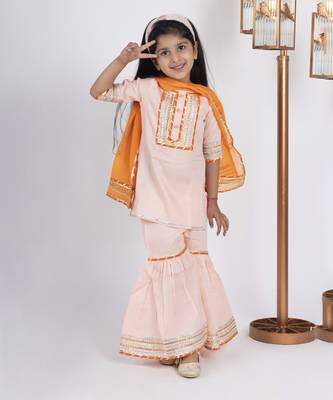 Girls peach kurta payjama set 3